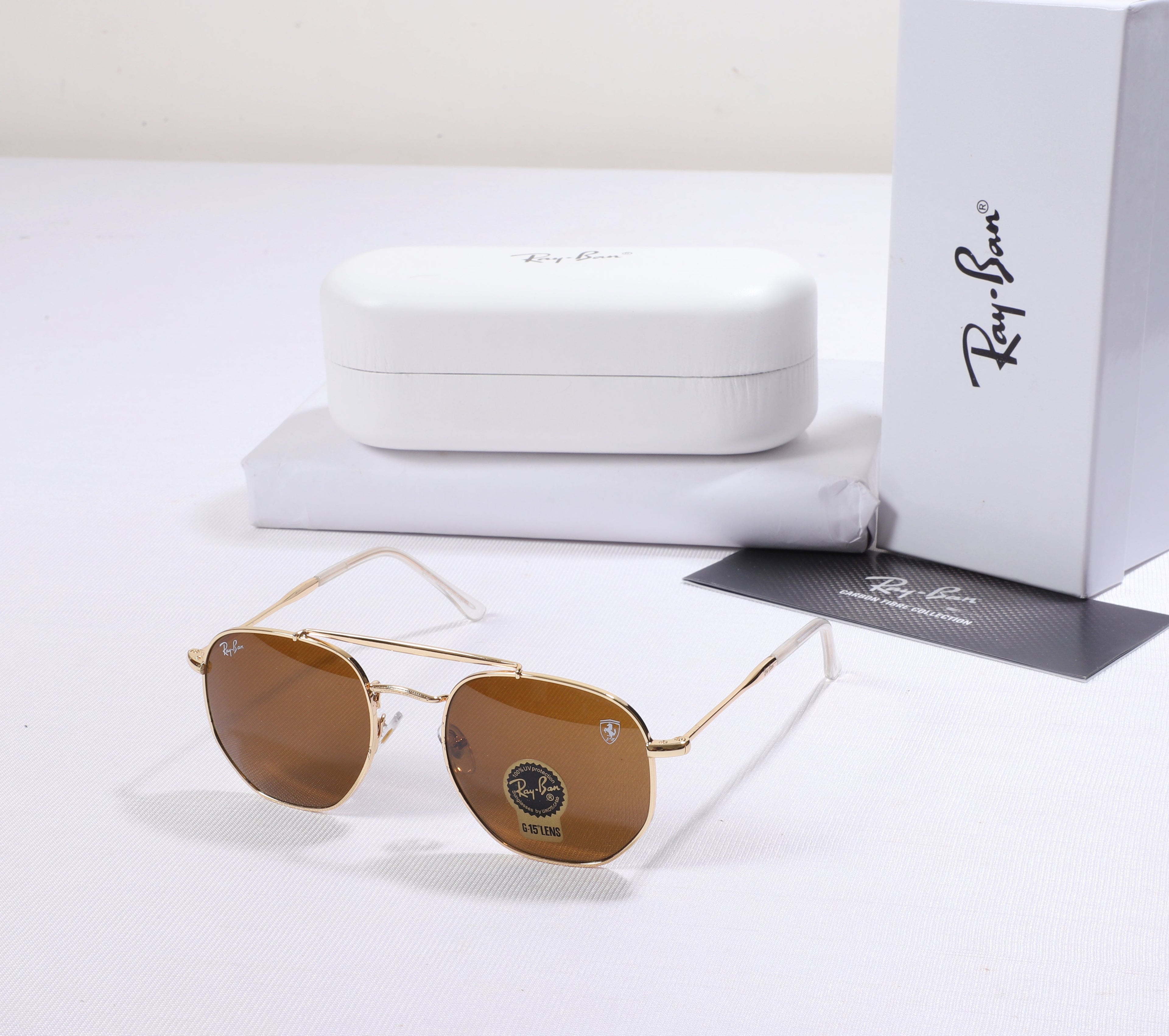 RAY-BAN Luminous Amber Chic Aviator Sunglasses with Toffee Lenses
