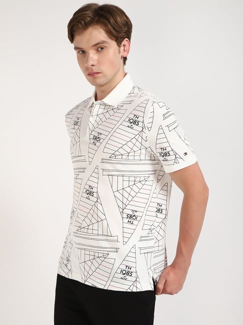 TOMMY HILFIGER Nautical White Slim Fit Short Sleeve Polo Shirt