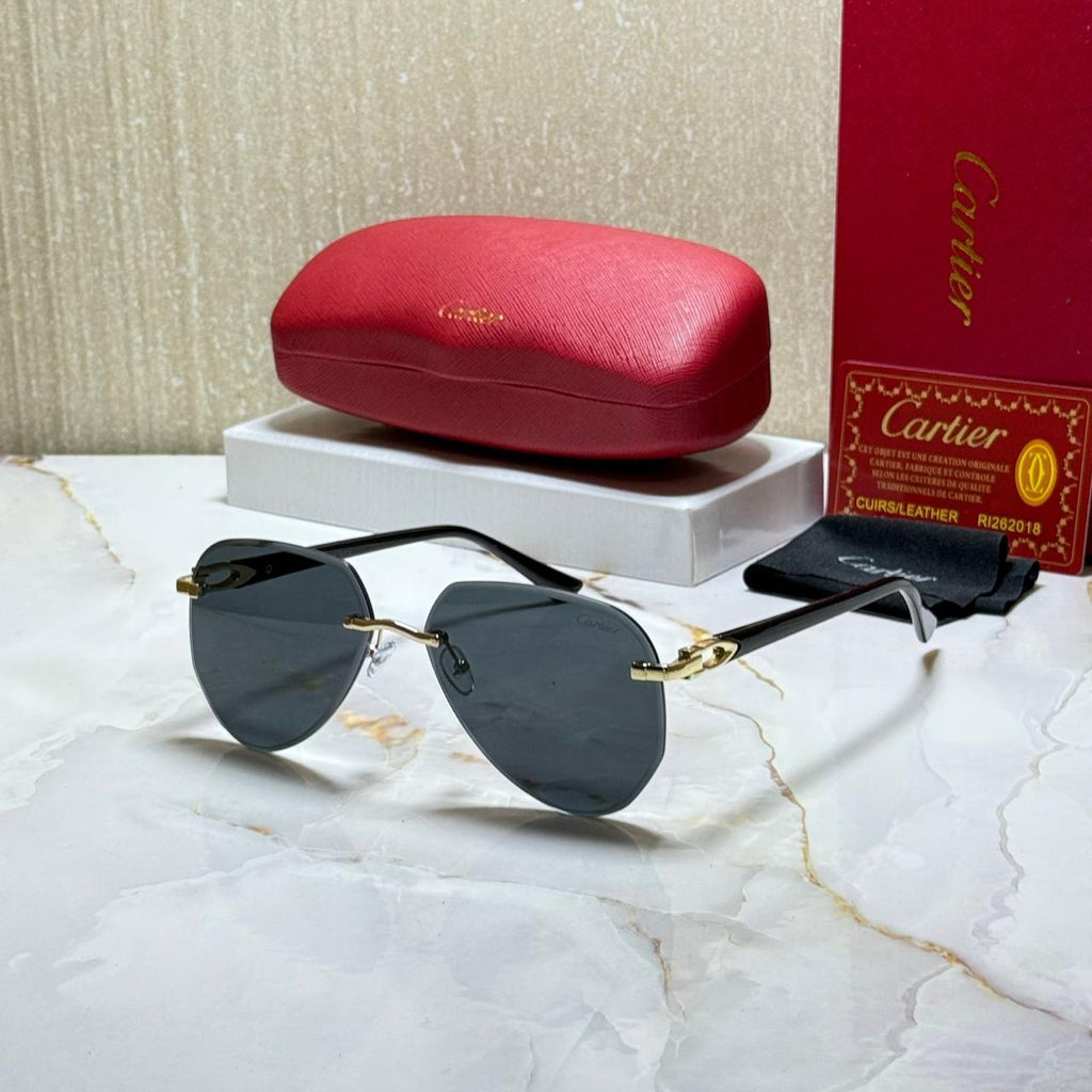 CARTIER Celestial Teal Frameless Cat Eye Sunglasses with Case