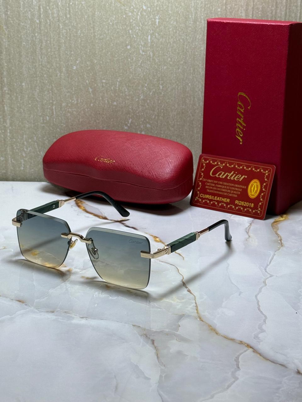 CARTIER Opulent Emerald Luxe Gradient Square Sunglasses