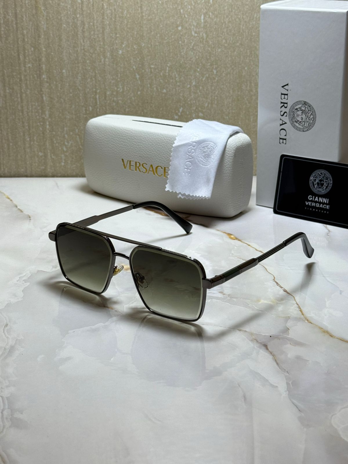 VERSACE Enigmatic Obsidian Luxe Square Sunglasses