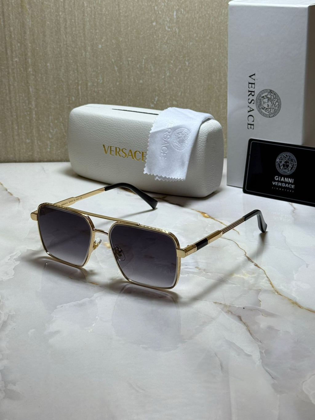VERSACE Enigmatic Obsidian Luxe Square Sunglasses