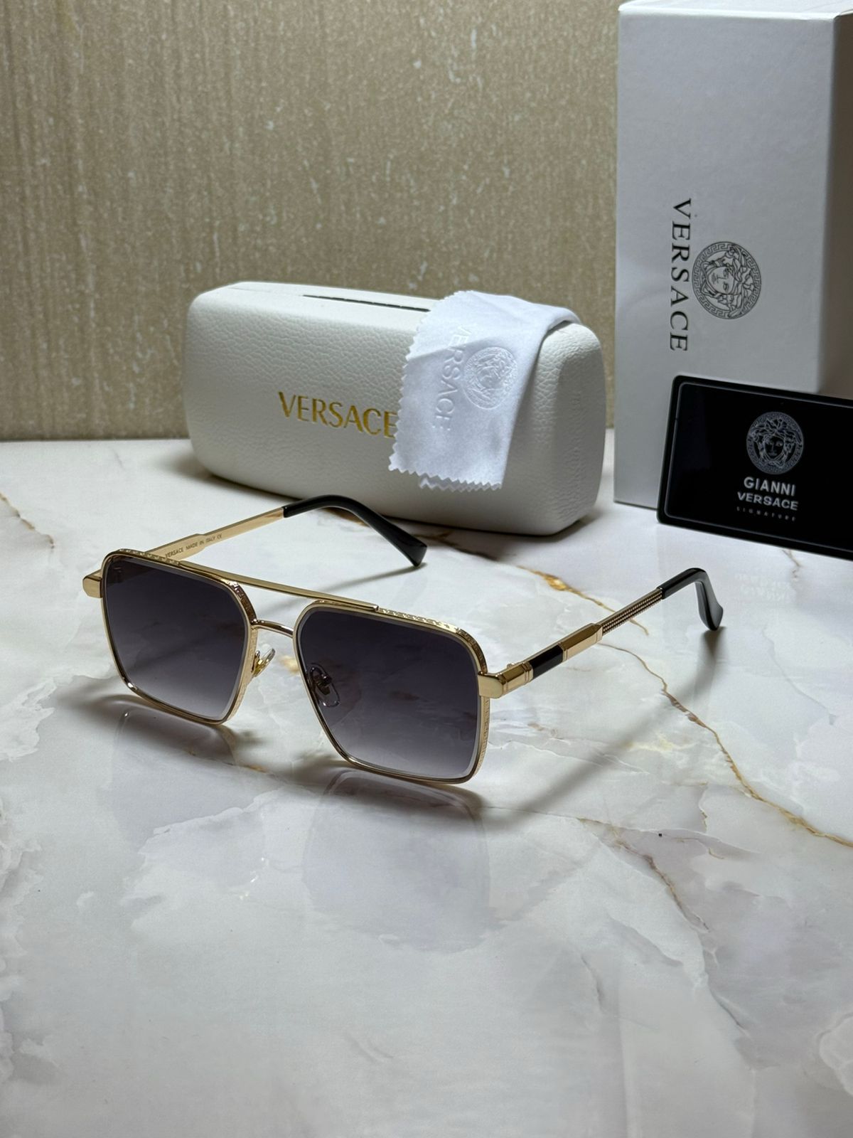 VERSACE Enigmatic Obsidian Luxe Square Sunglasses