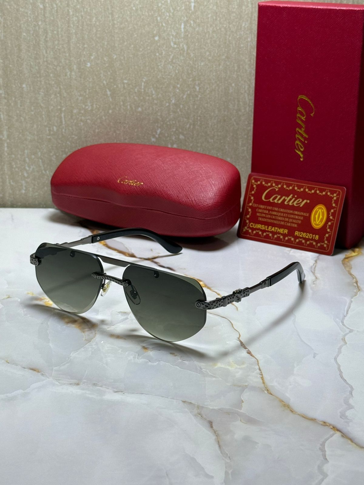 CARTIER Mystic Jet Luxe Ombre Sunglasses with Leather Case