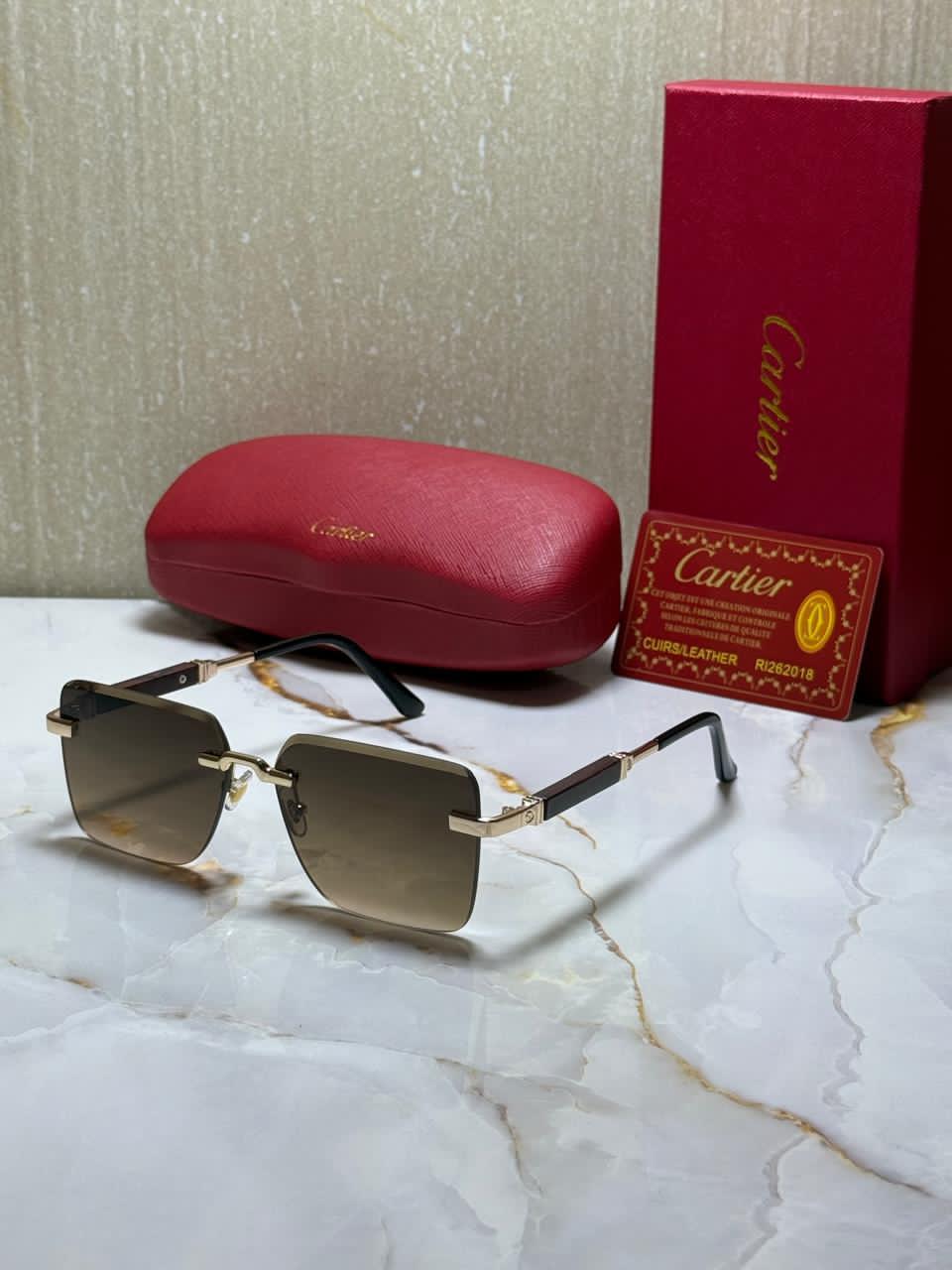 CARTIER Luminous Jade Chic Square Sunglasses with Ethereal Lenses