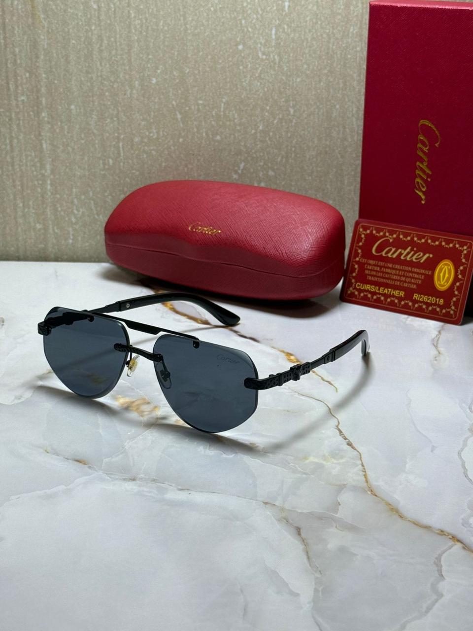 CARTIER Mystic Jet Luxe Ombre Sunglasses with Leather Case
