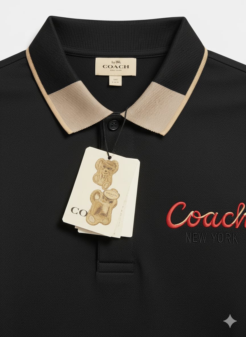 COACH Enchanted Charcoal Tailored Fit Long Sleeve Polo Shirt