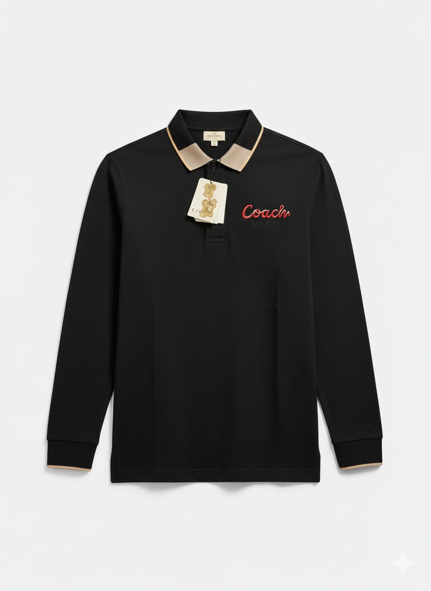 COACH Enchanted Charcoal Tailored Fit Long Sleeve Polo Shirt
