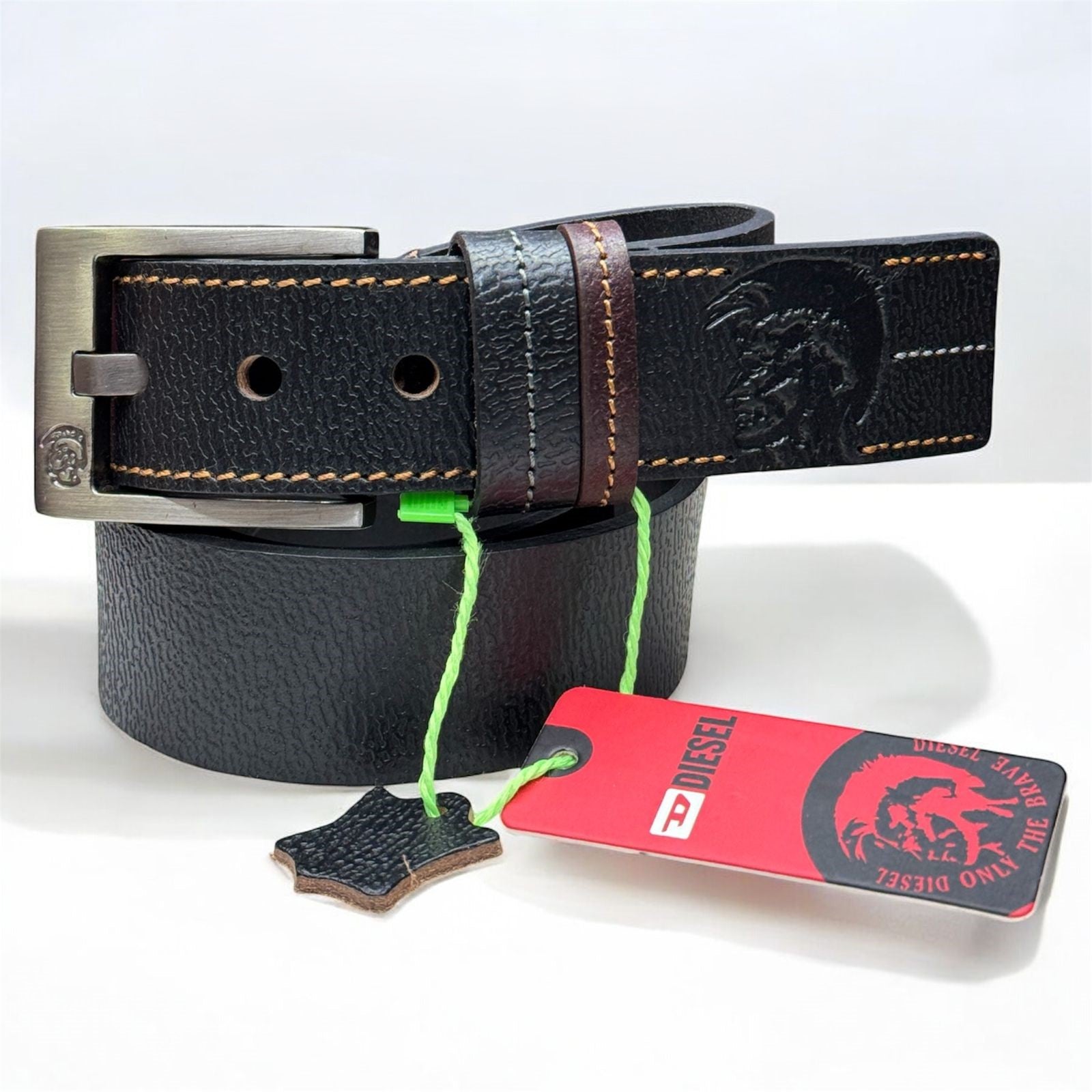 DIESEL Classic Leather Belt with Embossed Logo