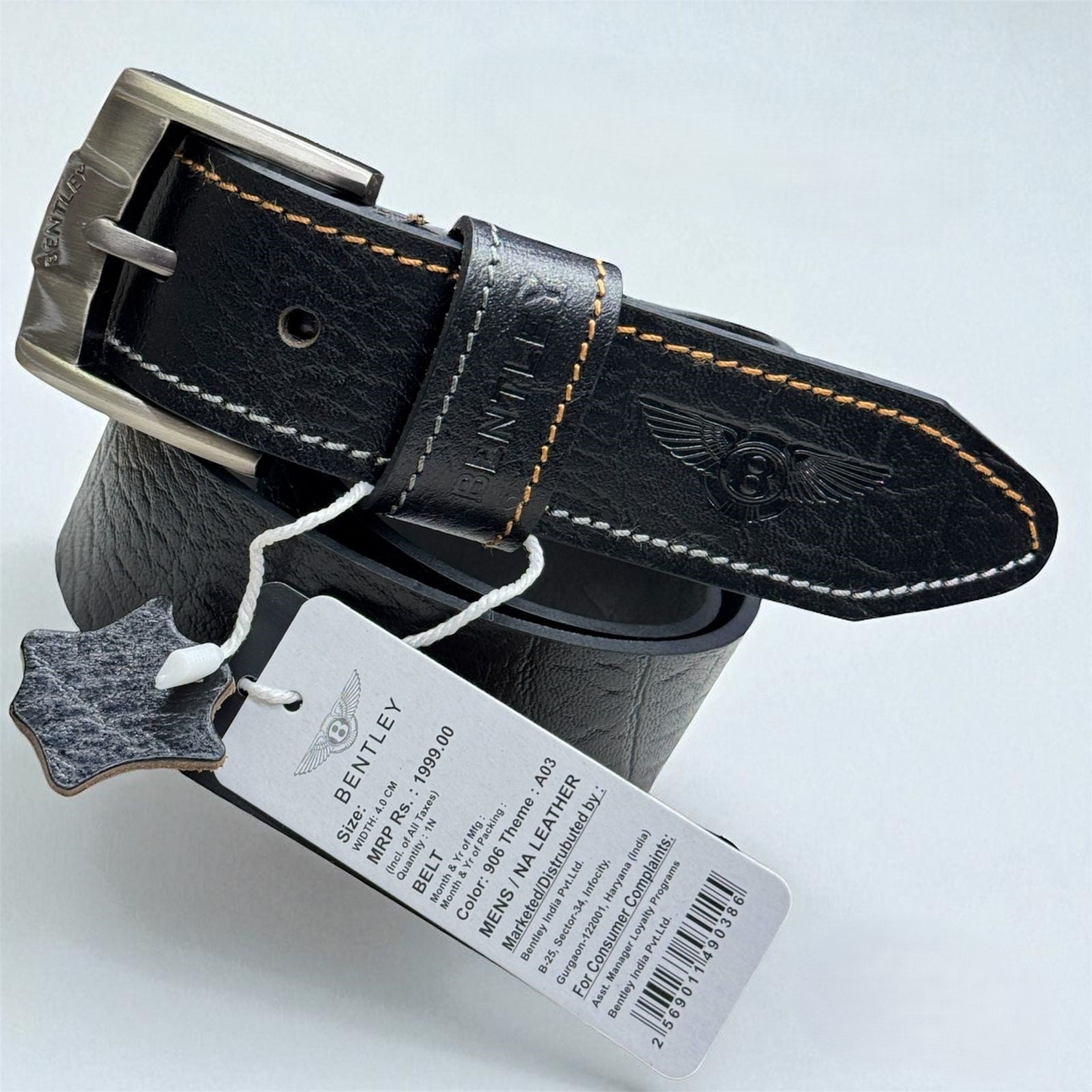 BENTLEY Luxury Leather Belt with Signature Buckle