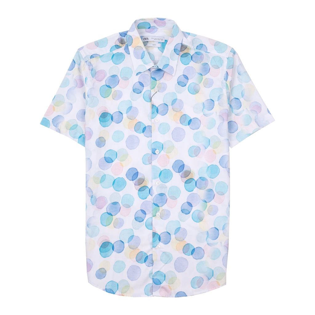 ZARA Tranquil Aqua Slim Fit Short Sleeve Cotton Shirt