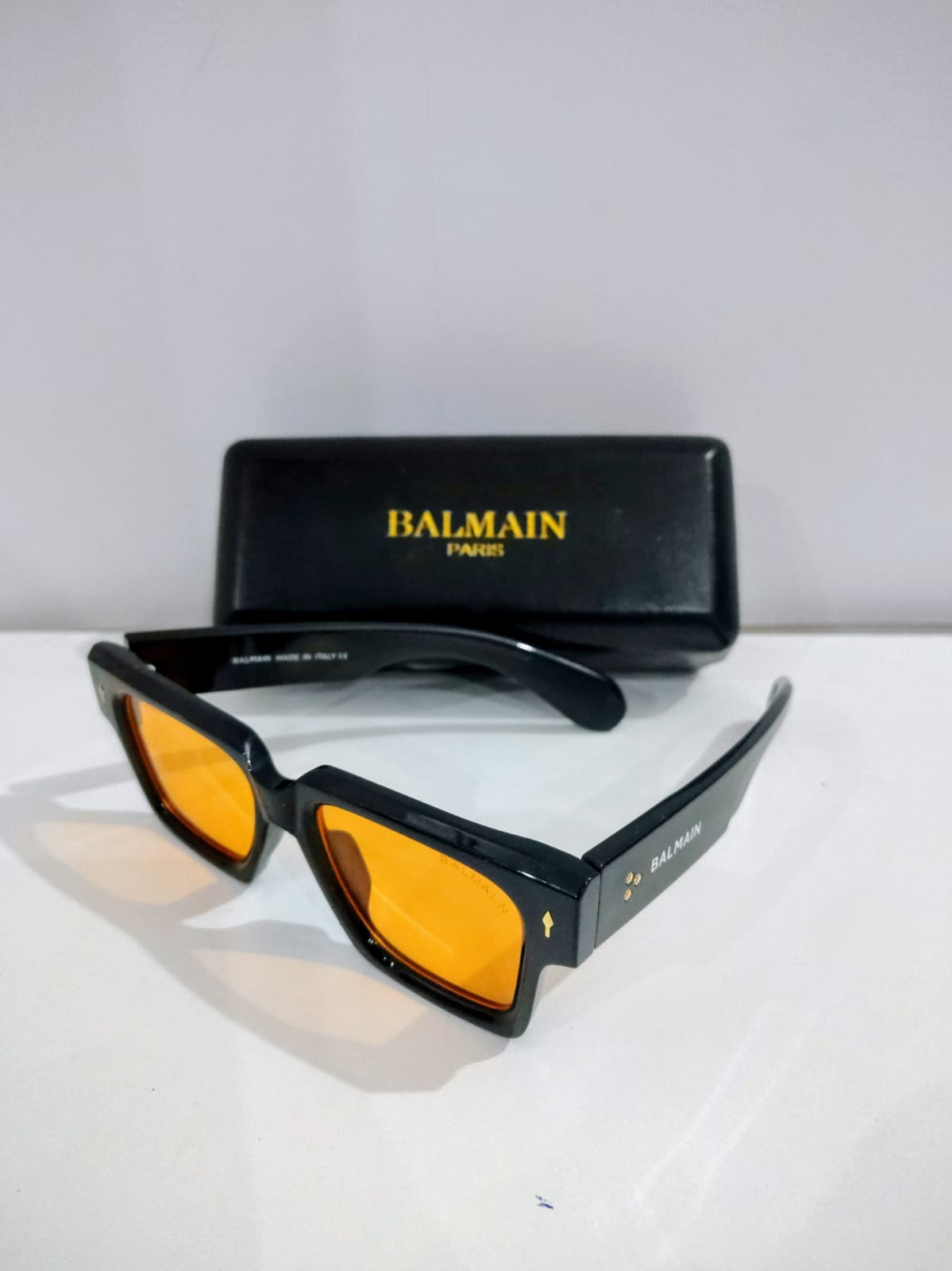 BALMAIN Retro Square Sunglasses with Orange Lenses