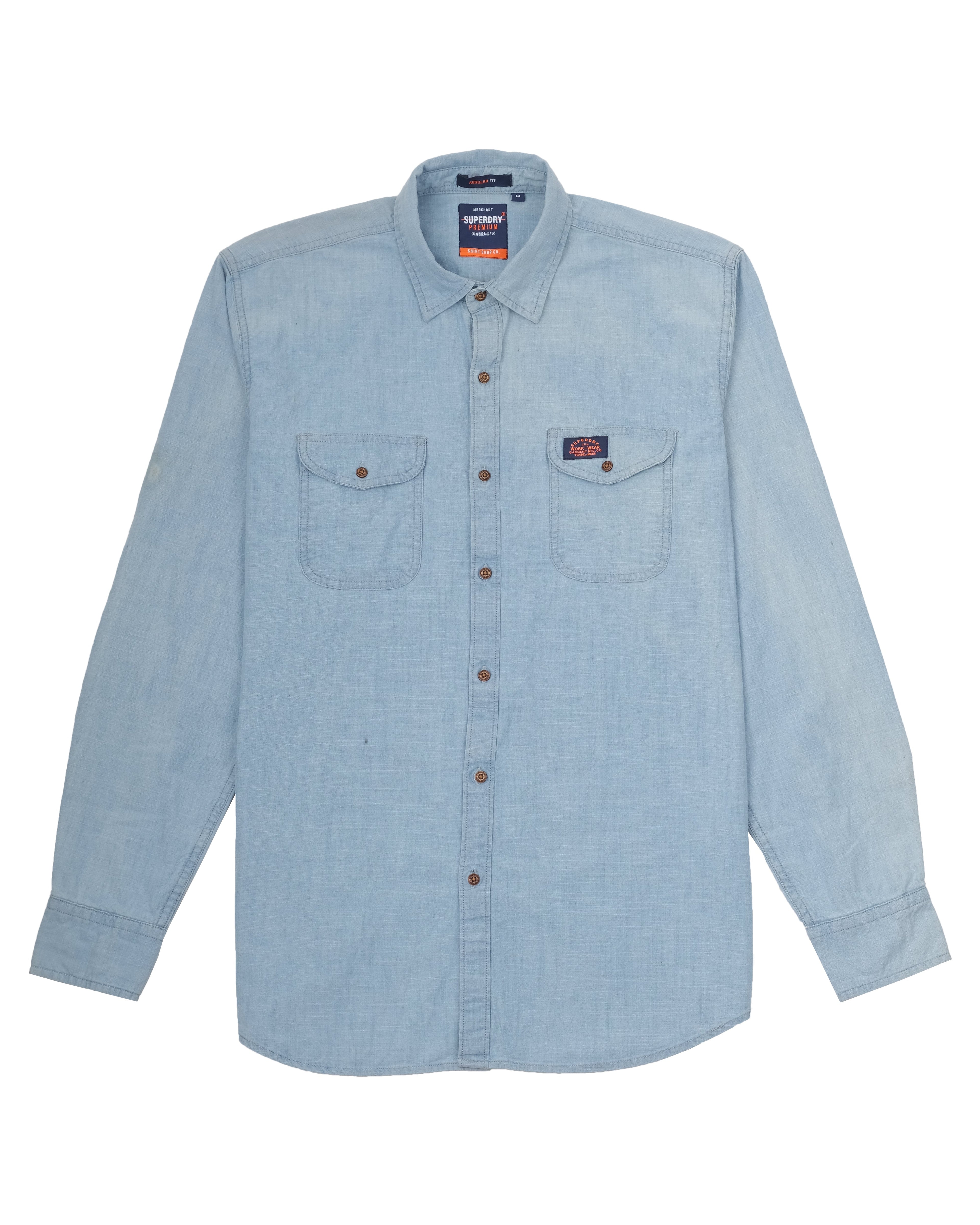 SUPERDRY Celestial Blue Slim Fit Long Sleeve Chambray Shirt