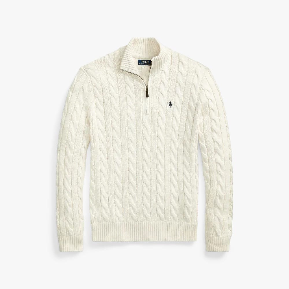 POLO RALPH LAUREN Whisper Cream Luxe Fit Half-Zip Cable Knit Sweater