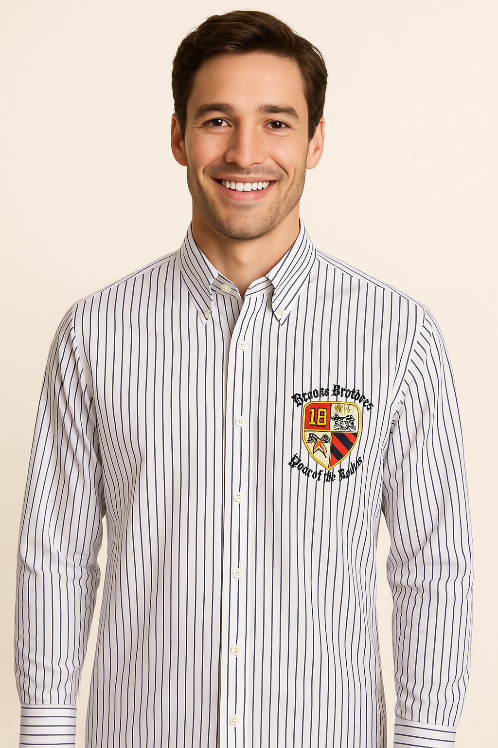 BROOKS BROTHERS Oceanic Sapphire Regal Fit Long Sleeve Striped Dress Shirt with Crest