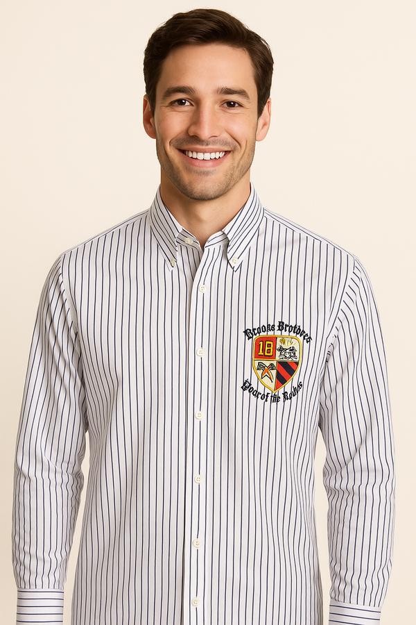BROOKS BROTHERS Oceanic Sapphire Regal Fit Long Sleeve Striped Dress Shirt with Crest