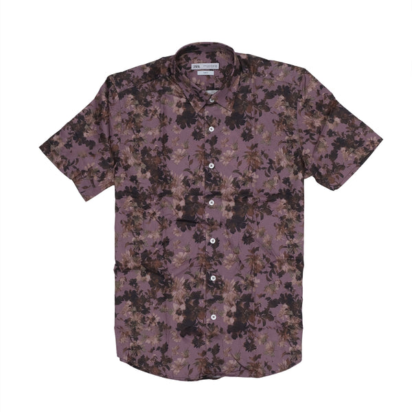 ZARA Enchanted Mauve Slim Fit Short Sleeve Shirt