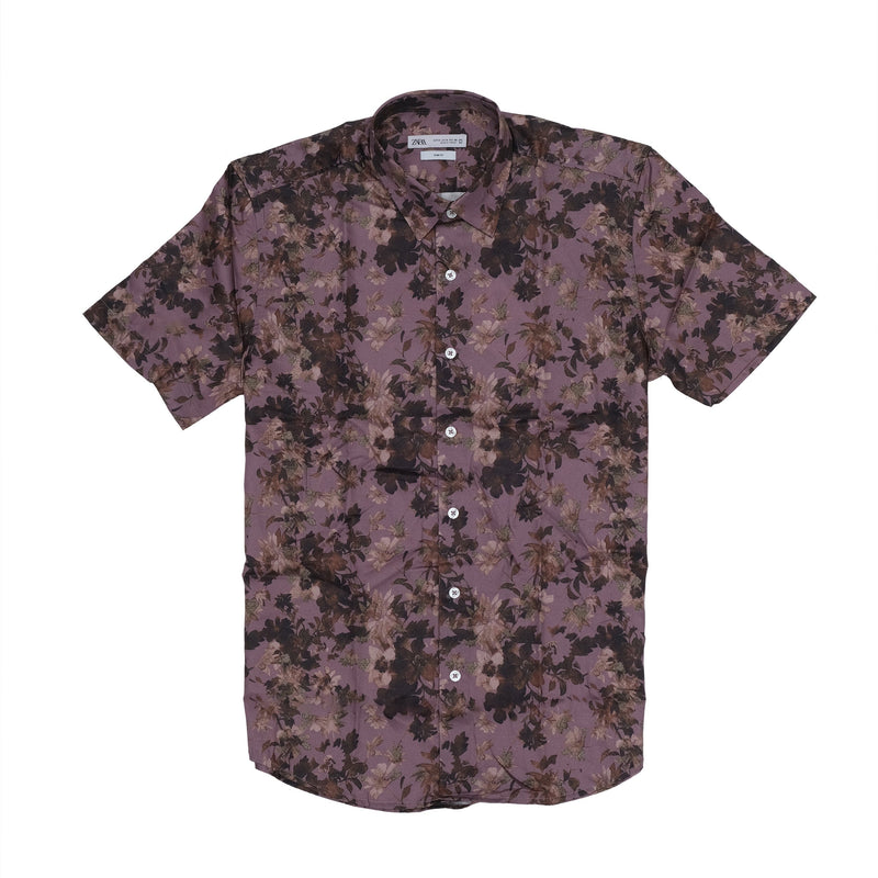 ZARA Enchanted Mauve Slim Fit Short Sleeve Shirt