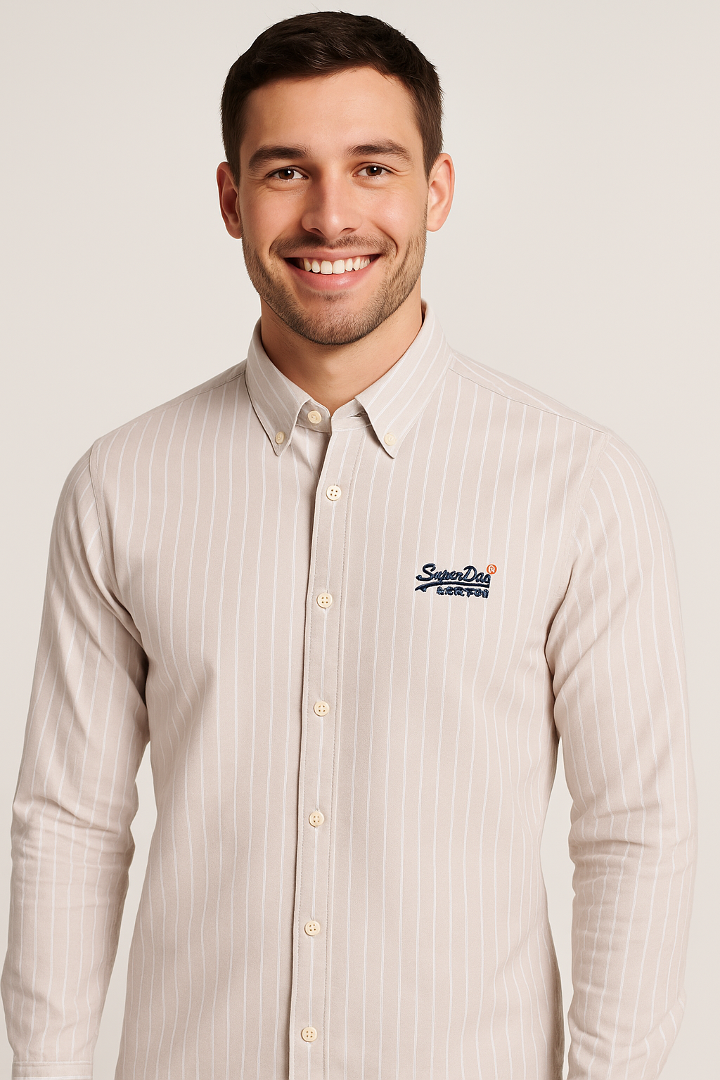 SUPERDRY Whispering Cream Classic Fit Long Sleeve Oxford Shirt