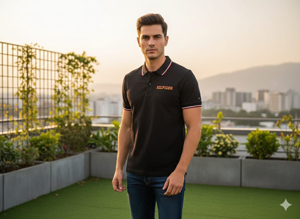 TOMMY HILFIGER Men's Classic Fit Polo Shirt with Contrast Collar