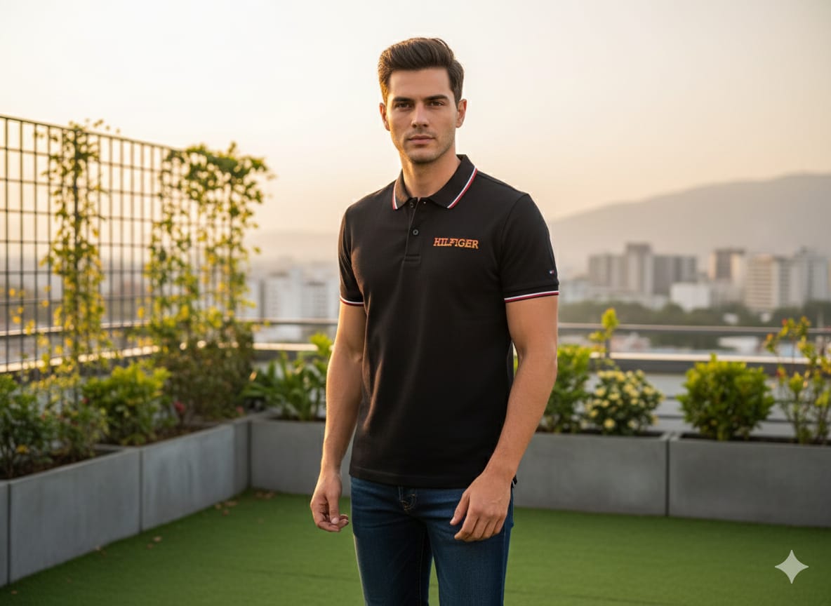 TOMMY HILFIGER Men's Classic Fit Polo Shirt with Contrast Collar
