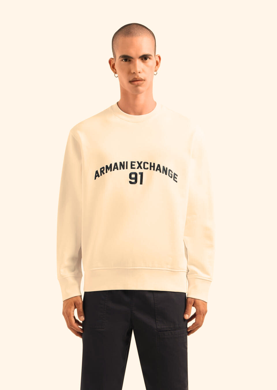 ARMANI EXCHANGE Silken Ivory Signature Fit Crewneck Sweatshirt