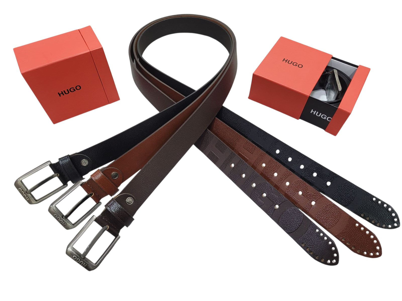 HUGO Classic Leather Belt Set - Brown & Black