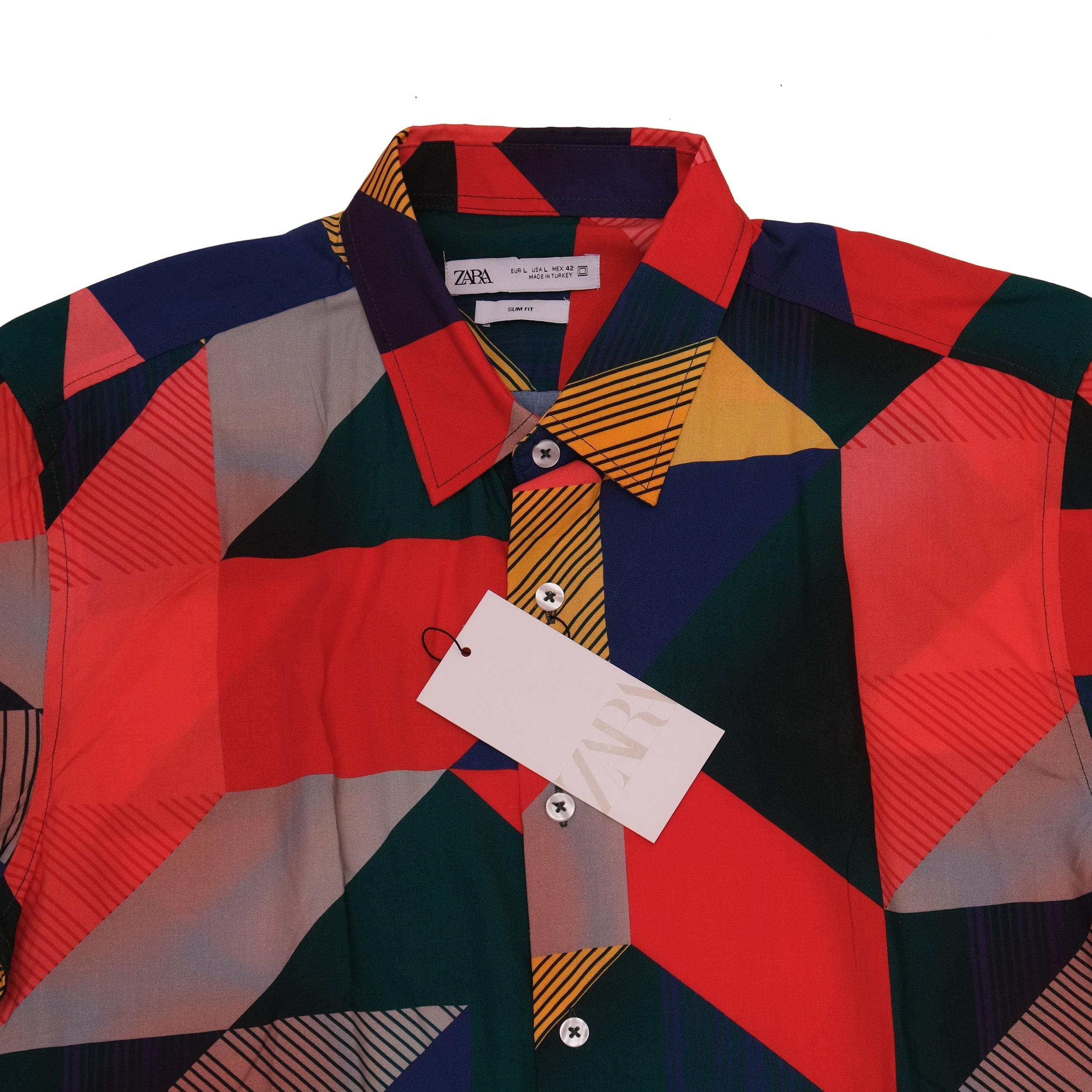 ZARA Vibrant Mosaic Slim Fit Short Sleeve Shirt