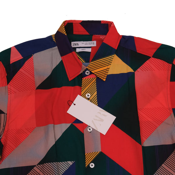 ZARA Vibrant Mosaic Slim Fit Short Sleeve Shirt