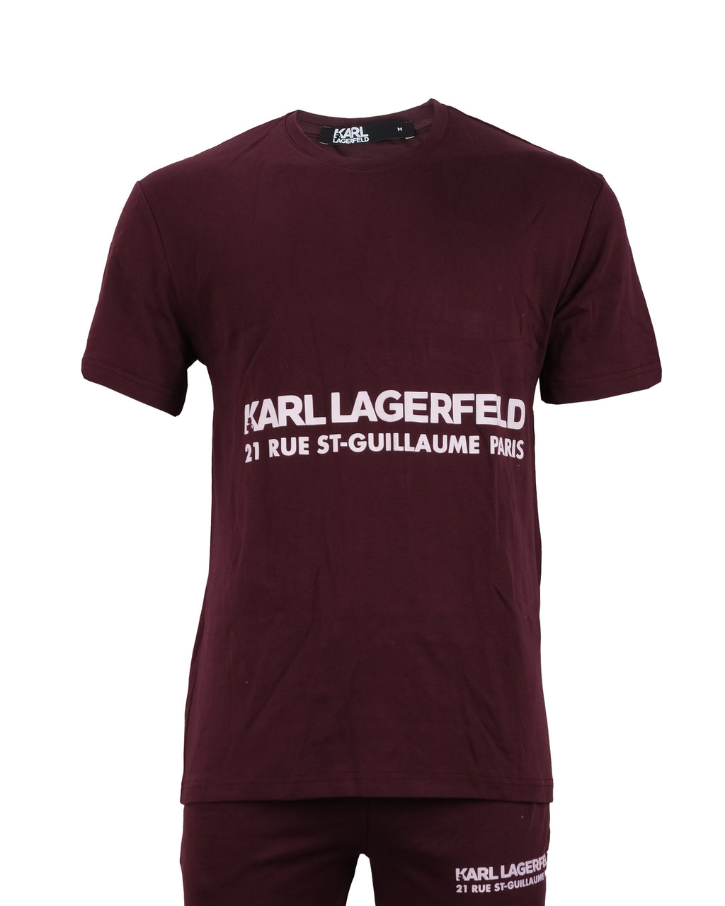 KARL LAGERFELD Crimson Velvet Signature Logo Print Crewneck Tee