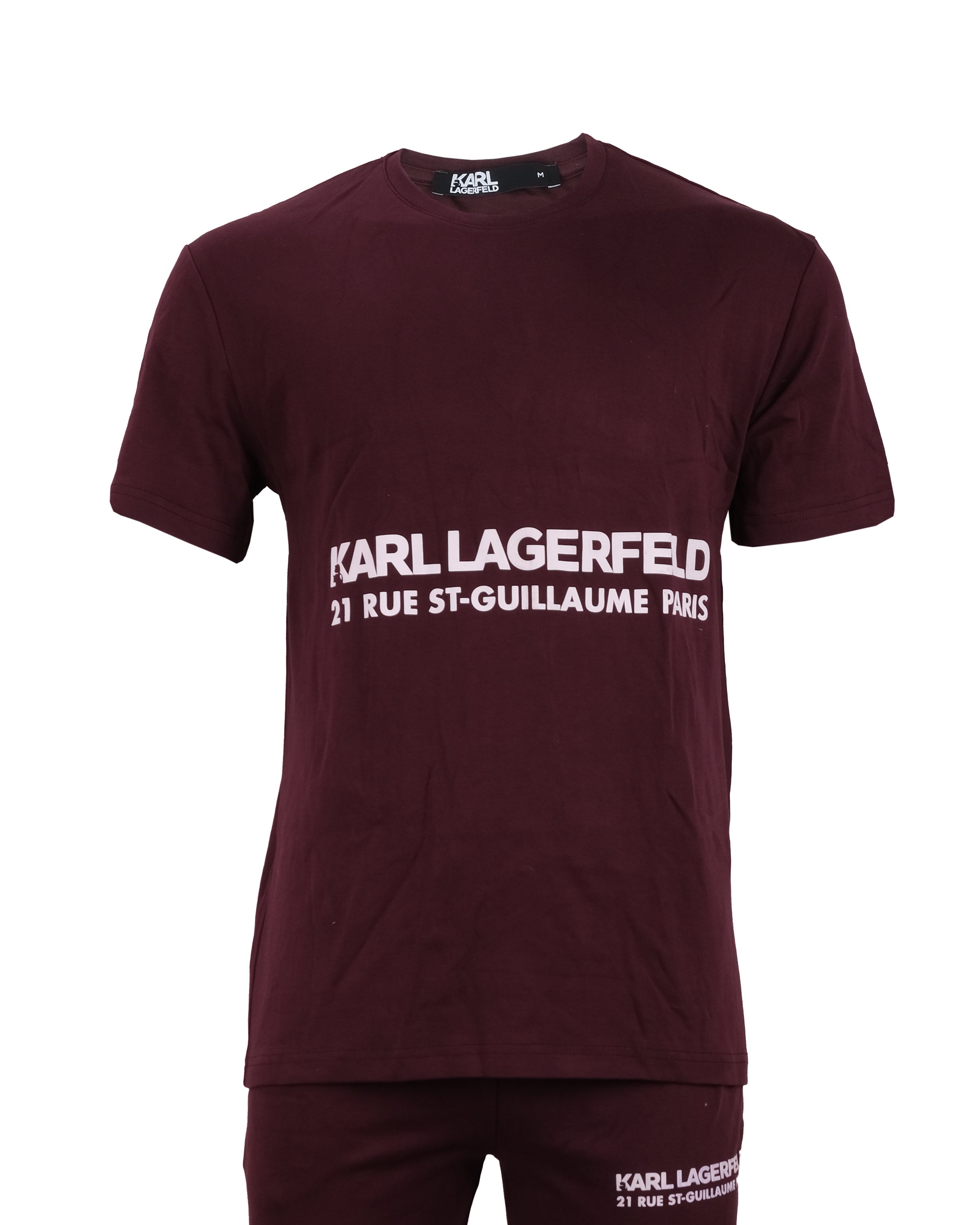 KARL LAGERFELD Crimson Velvet Signature Logo Print Crewneck Tee