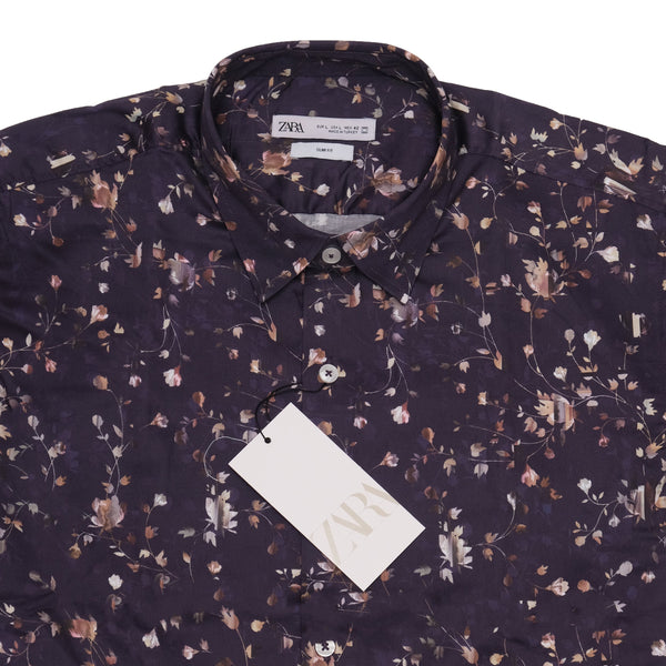 ZARA Midnight Blossom Slim Fit Short Sleeve Casual Shirt
