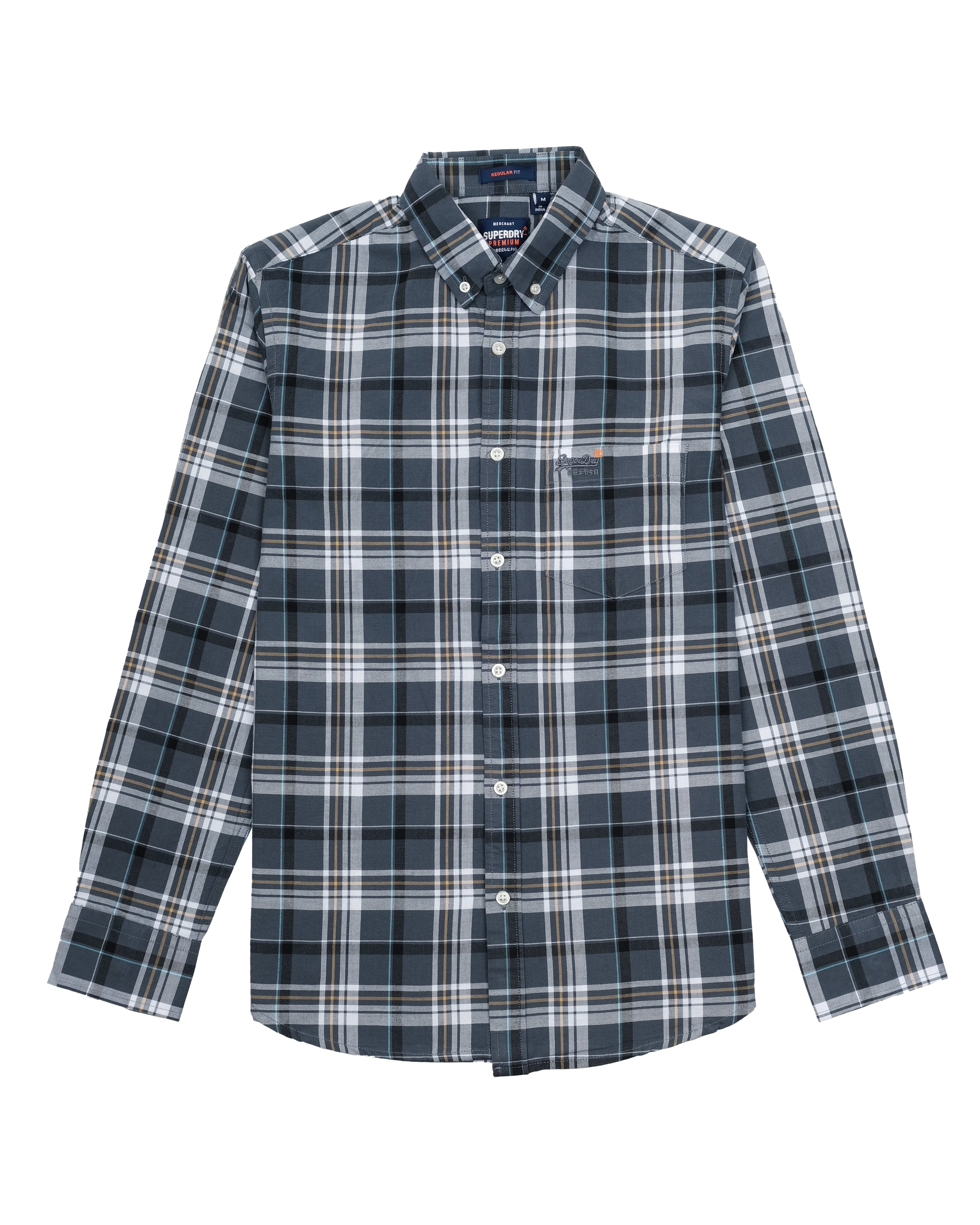 SUPERDRY Midnight Slate Slim Fit Long Sleeve Check Shirt