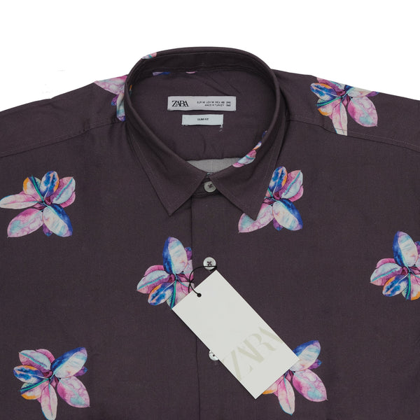 ZARA Midnight Bloom Slim Fit Short Sleeve Shirt