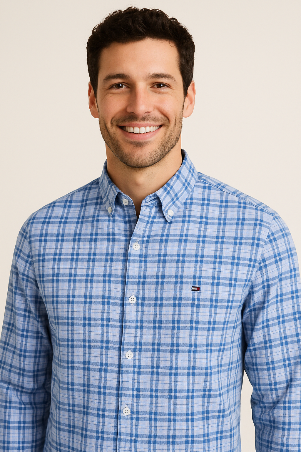 TOMMY HILFIGER Serene Azure Tailored Fit Long Sleeve Checked Shirt
