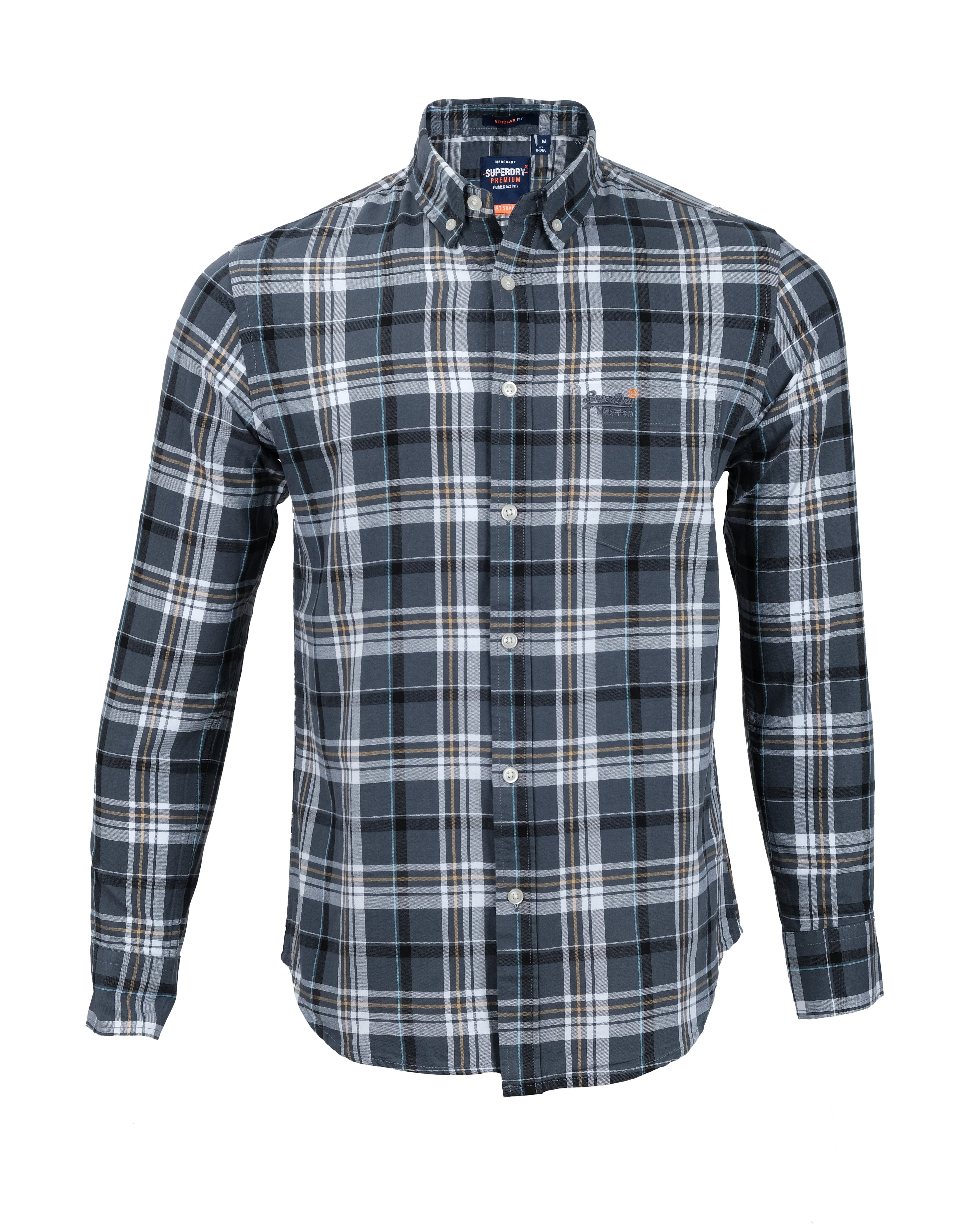 SUPERDRY Midnight Slate Slim Fit Long Sleeve Check Shirt
