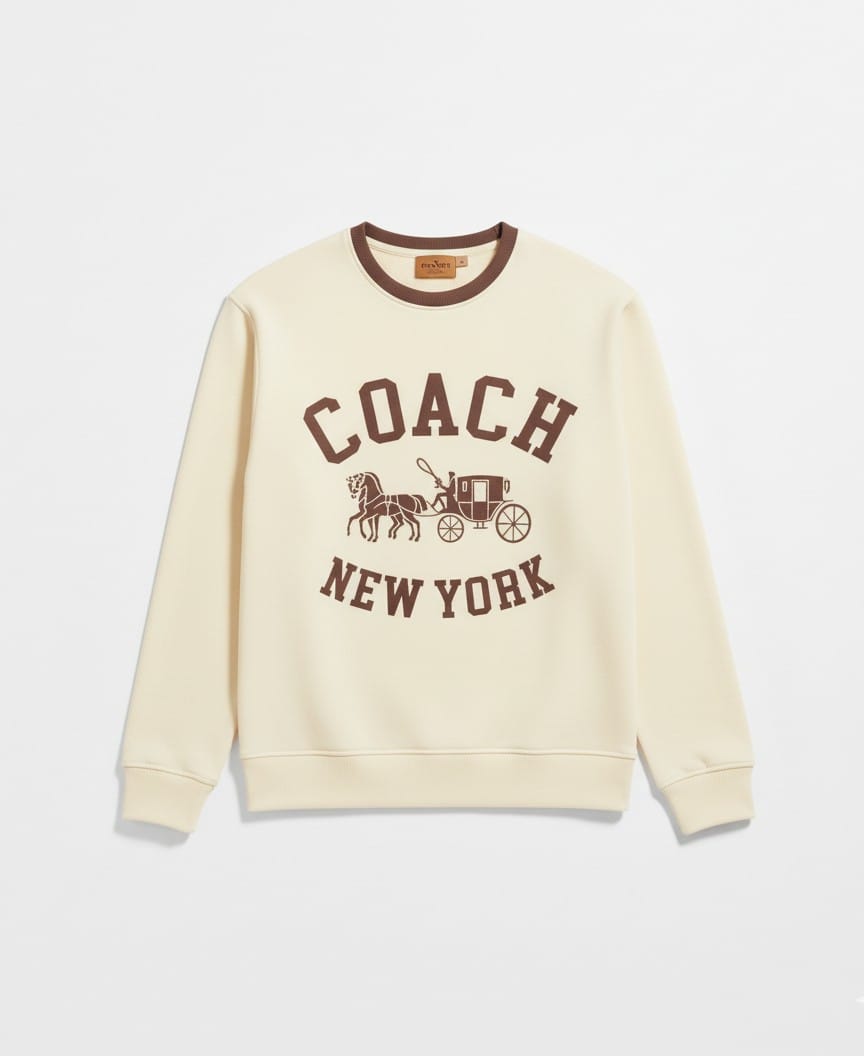 Coach Logo Heavy Quality Sweatshirt In Cream and Mocha - Premium Winter Collection