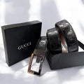 GUCCI Monogram Leather Belt with Signature Buckle