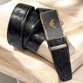 Emporio Armani Signature Leather Belt with Gold Buckle