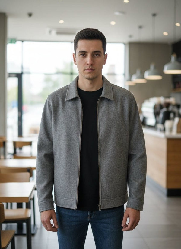 ZARA Textured Dark Grey Zip-Up Jacket