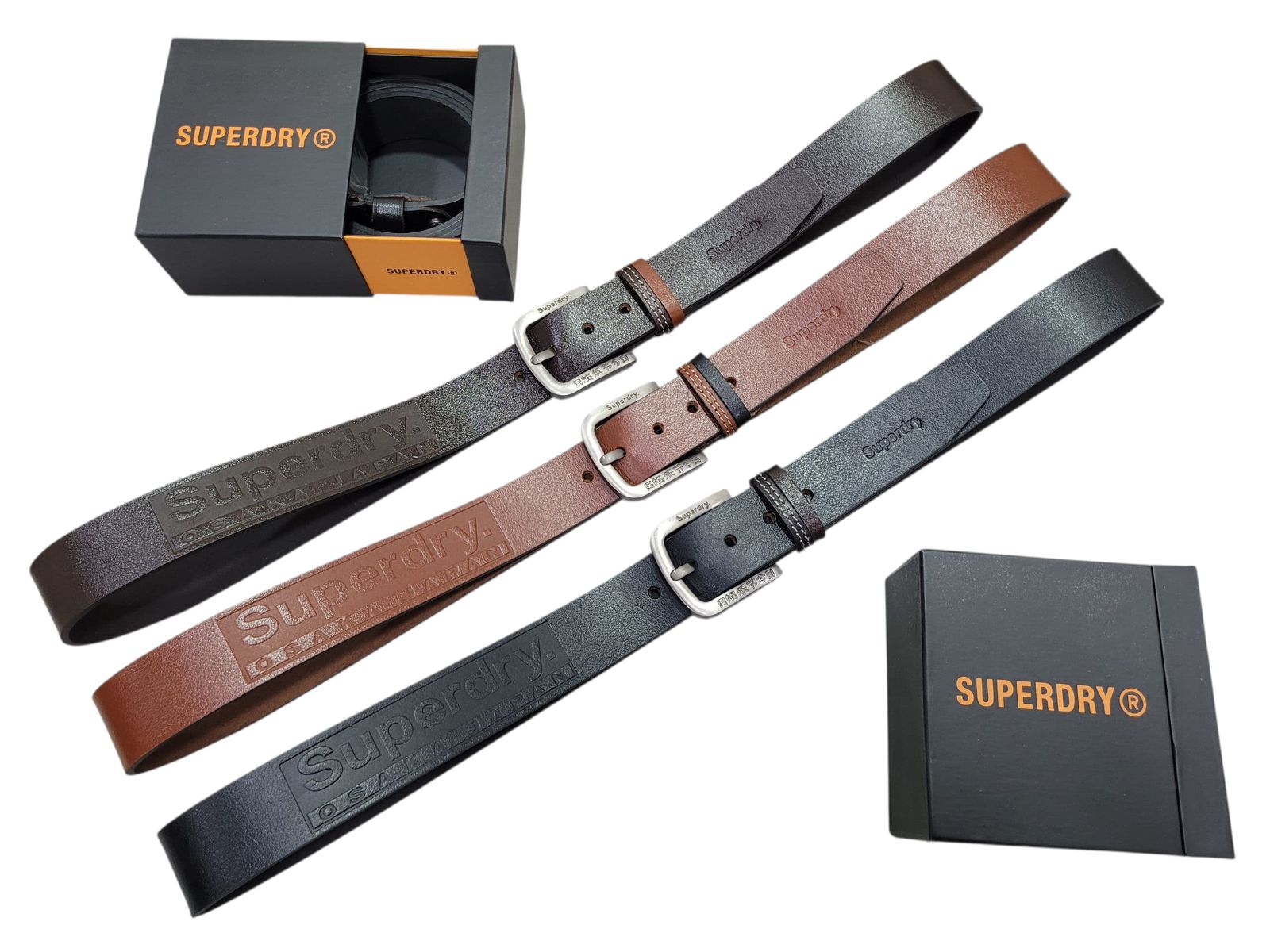 Superdry Classic Leather Belt Set - Black & Brown